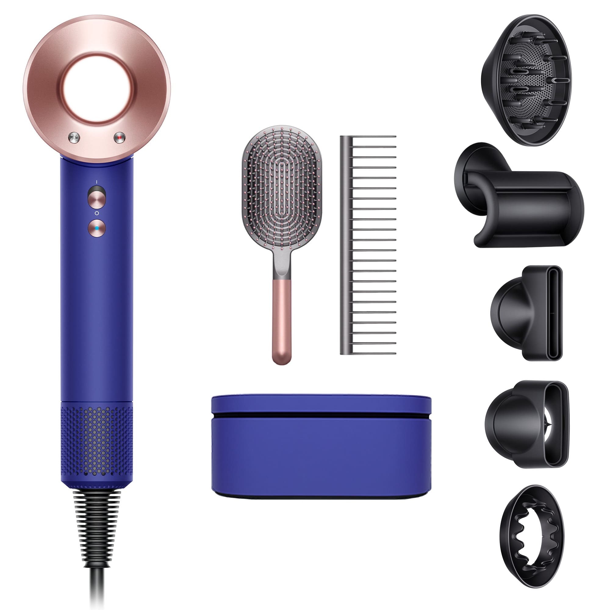 915c74.jpg Фен Dyson Supersonic HD07 (Vinca blue и Rosé) с 5 насадками в чехле и расческами — изображение 1
